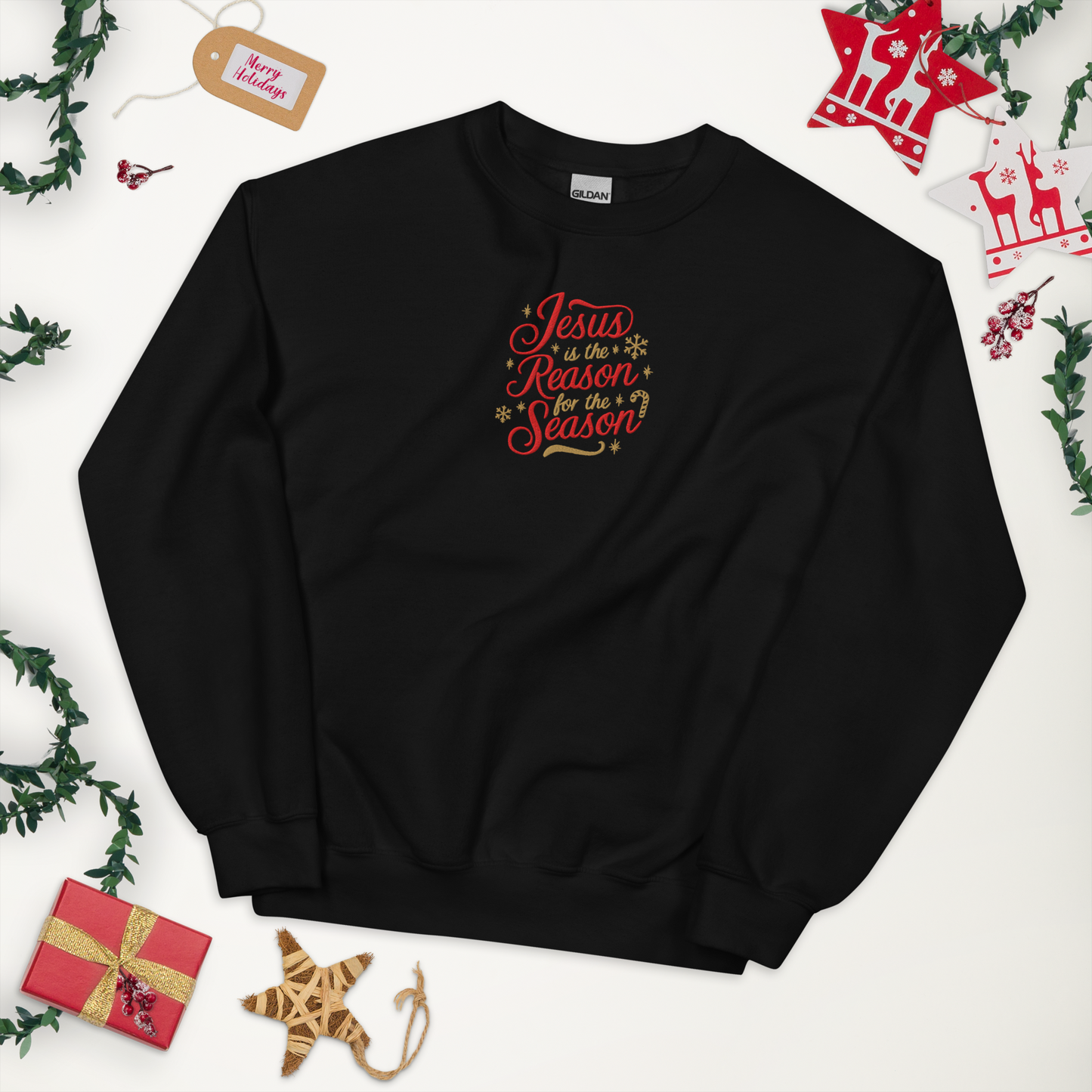 Embroidered Jesus is The Reason for The Season Sweatshirt