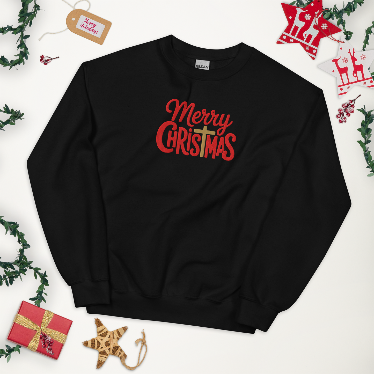 Embroidered Merry Christmas Sweatshirt