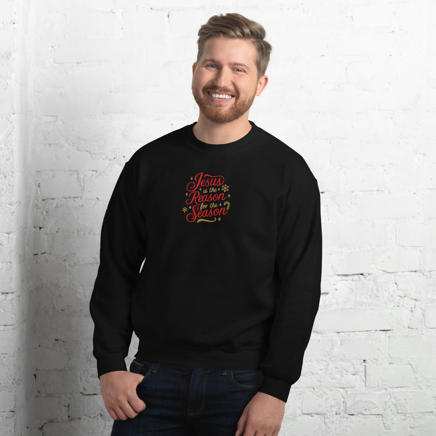 Embroidered Jesus is The Reason for The Season Sweatshirt
