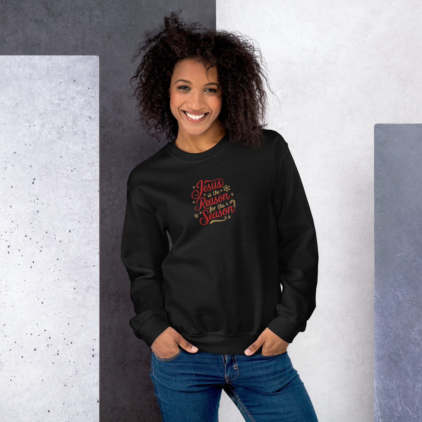 Embroidered Jesus is The Reason for The Season Sweatshirt