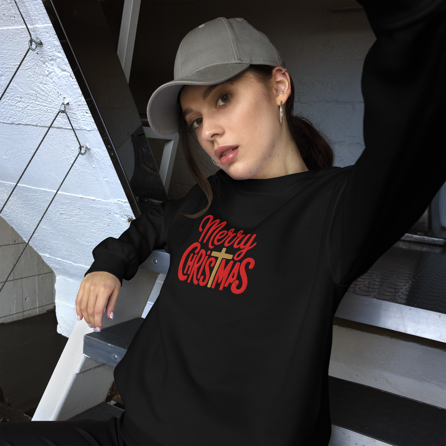 Embroidered Merry Christmas Sweatshirt