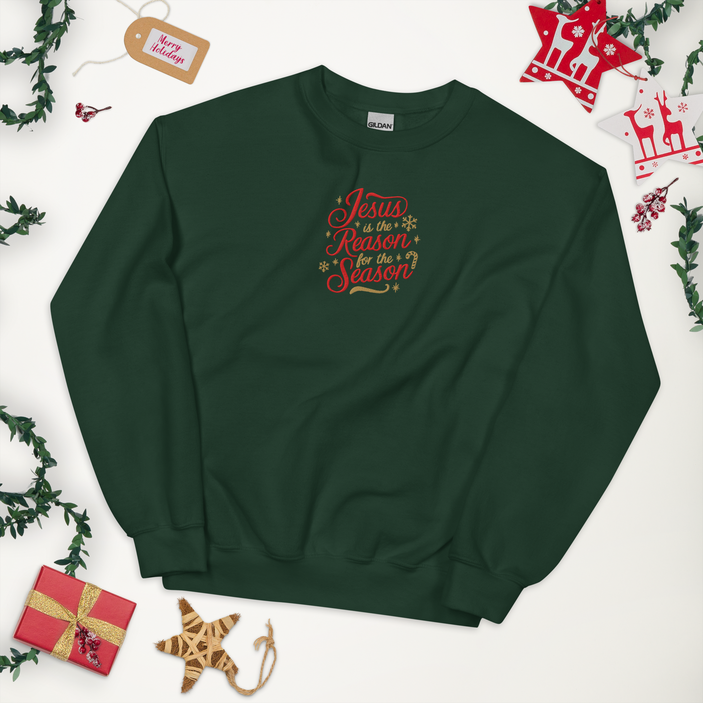 Embroidered Jesus is The Reason for The Season Sweatshirt