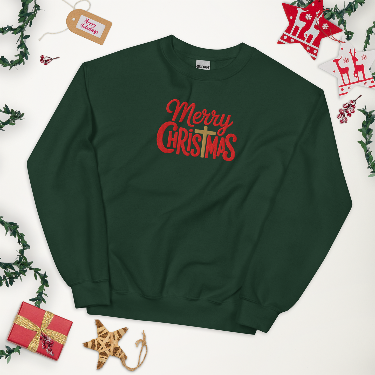 Embroidered Merry Christmas Sweatshirt