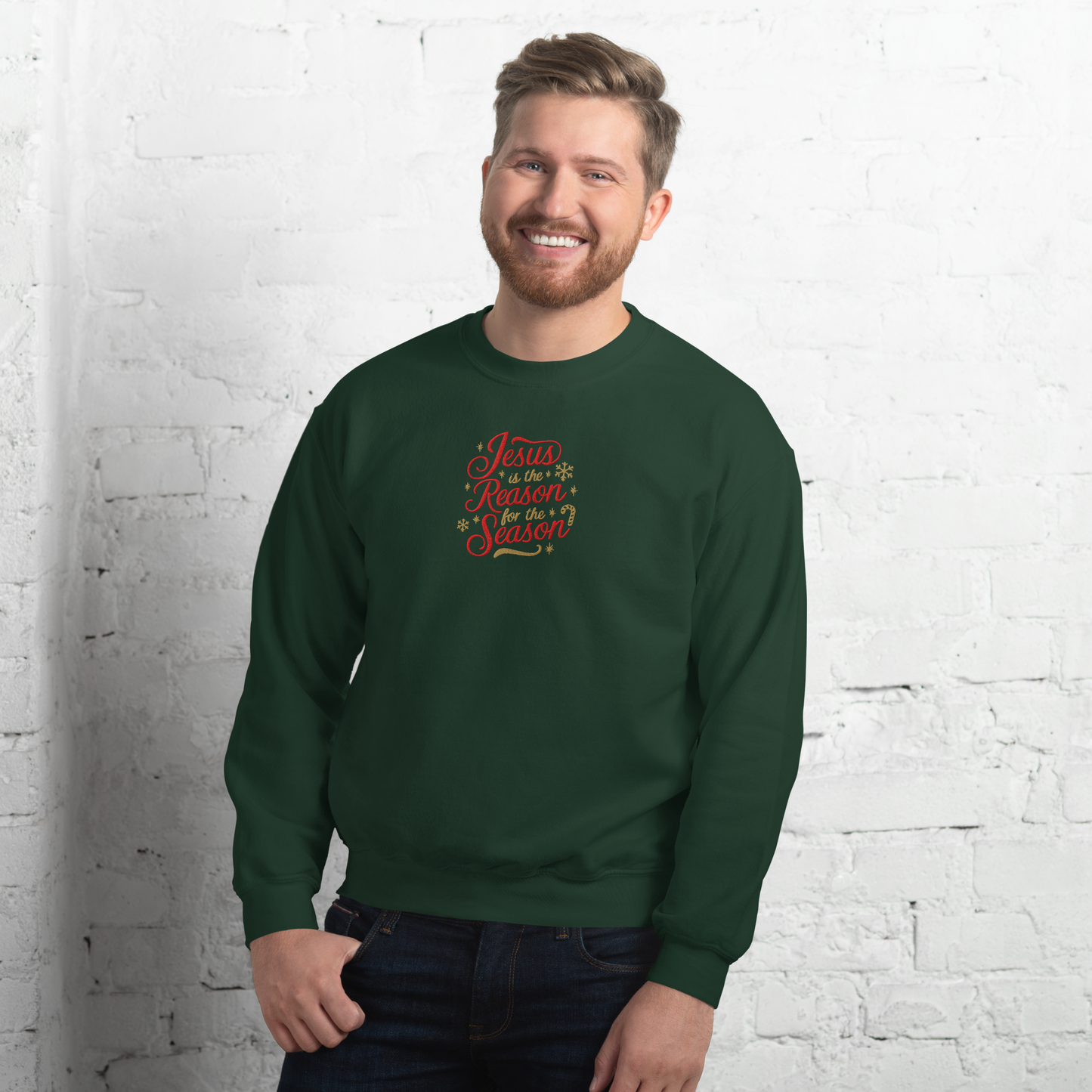 Embroidered Jesus is The Reason for The Season Sweatshirt