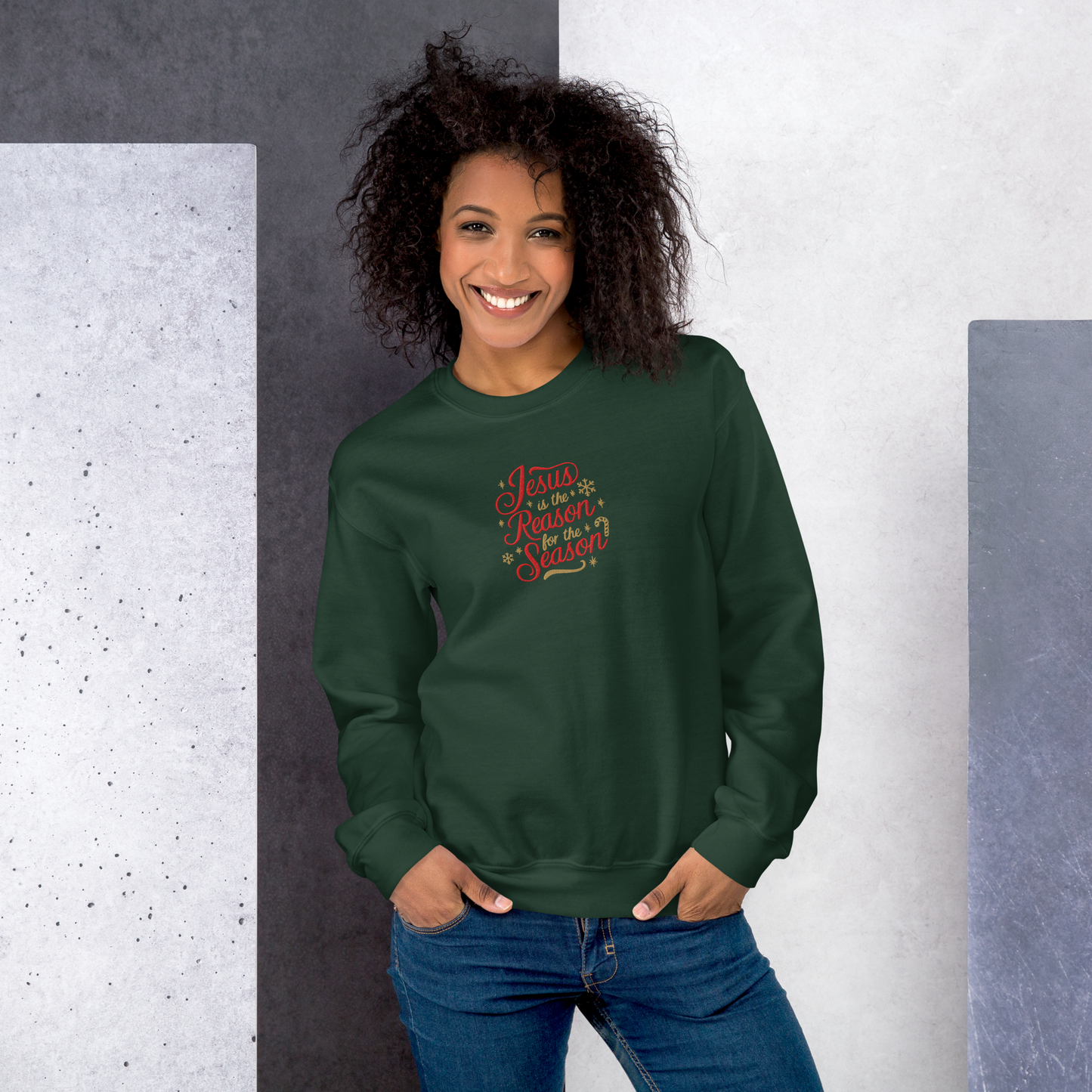 Embroidered Jesus is The Reason for The Season Sweatshirt