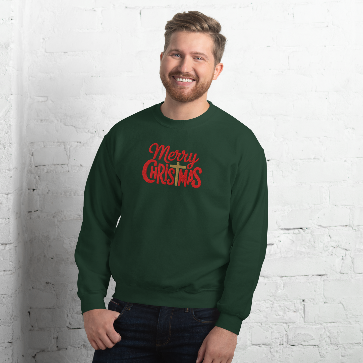 Embroidered Merry Christmas Sweatshirt