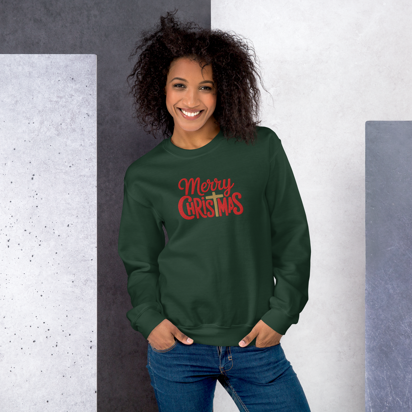 Embroidered Merry Christmas Sweatshirt