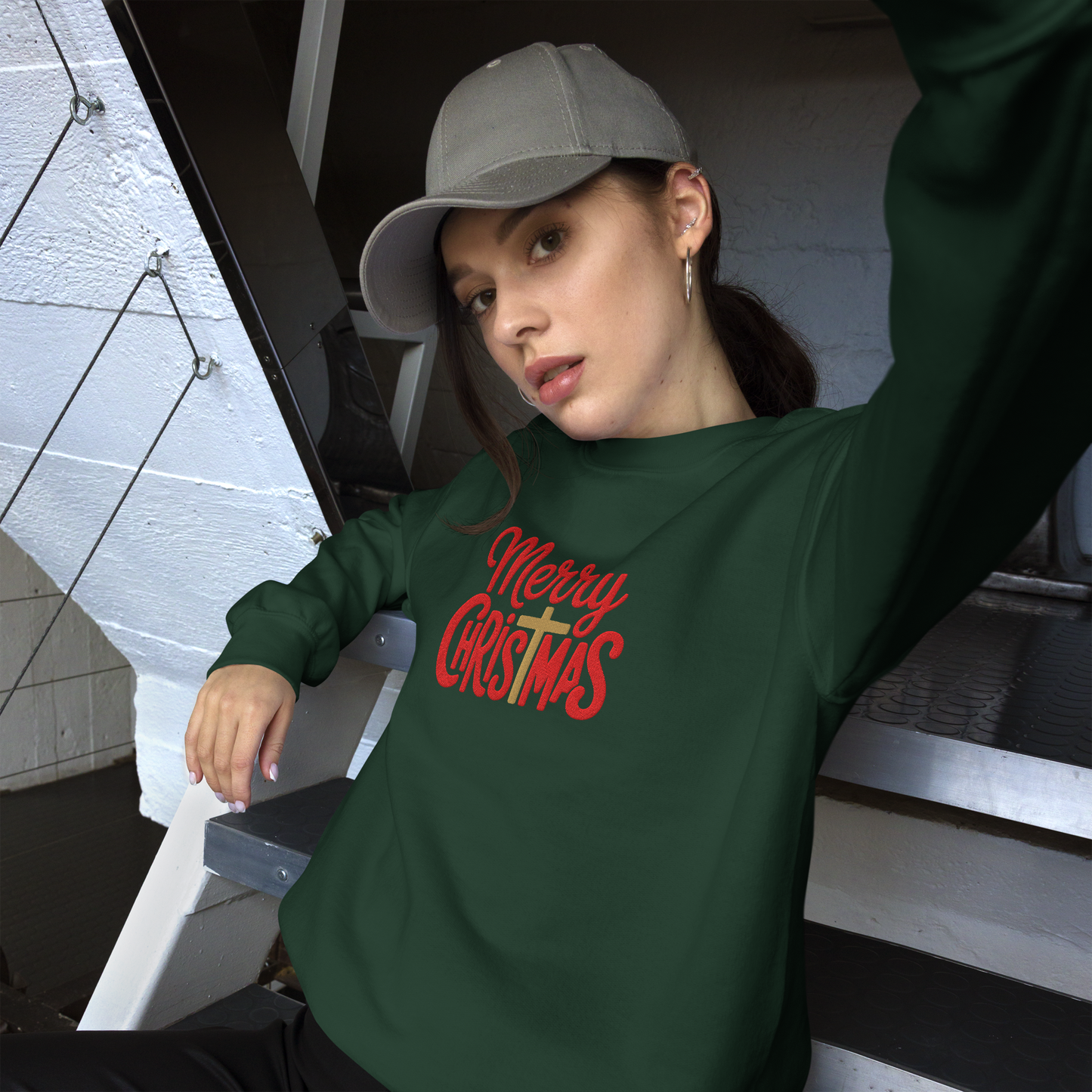 Embroidered Merry Christmas Sweatshirt