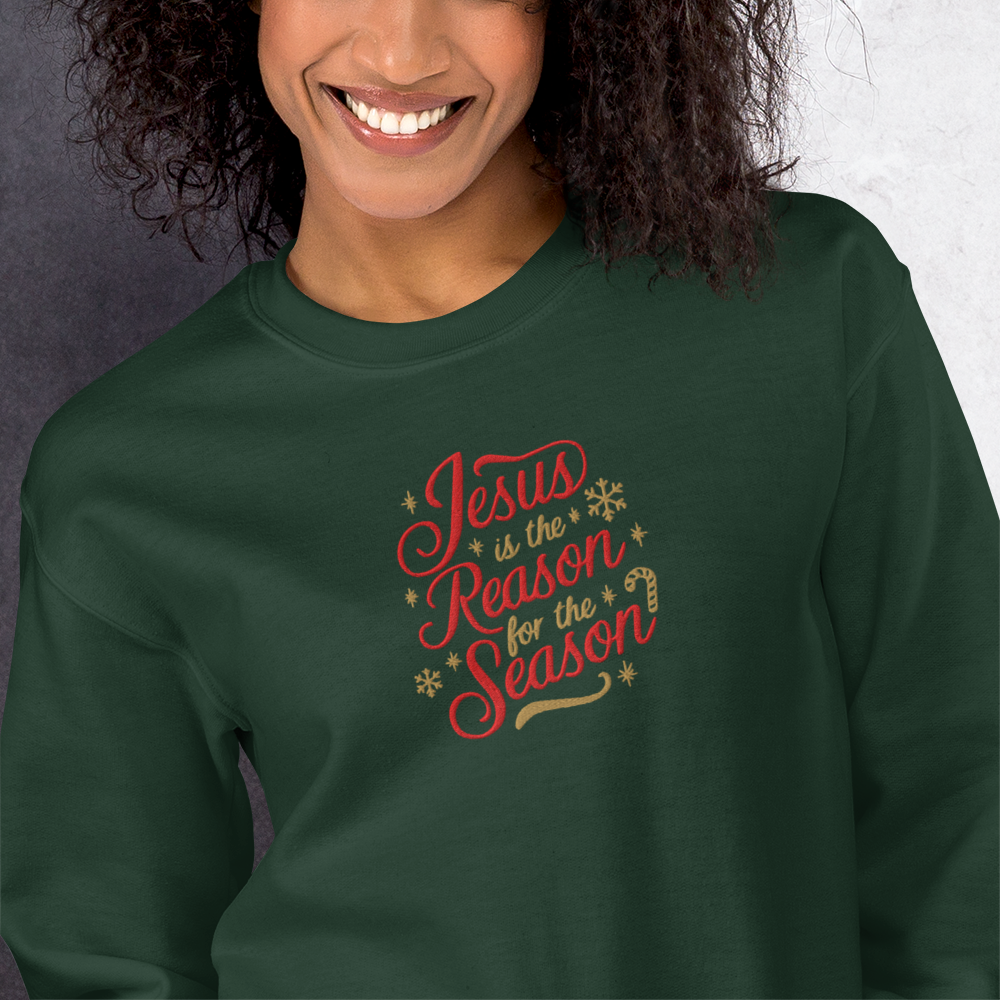 Embroidered Jesus is The Reason for The Season Sweatshirt