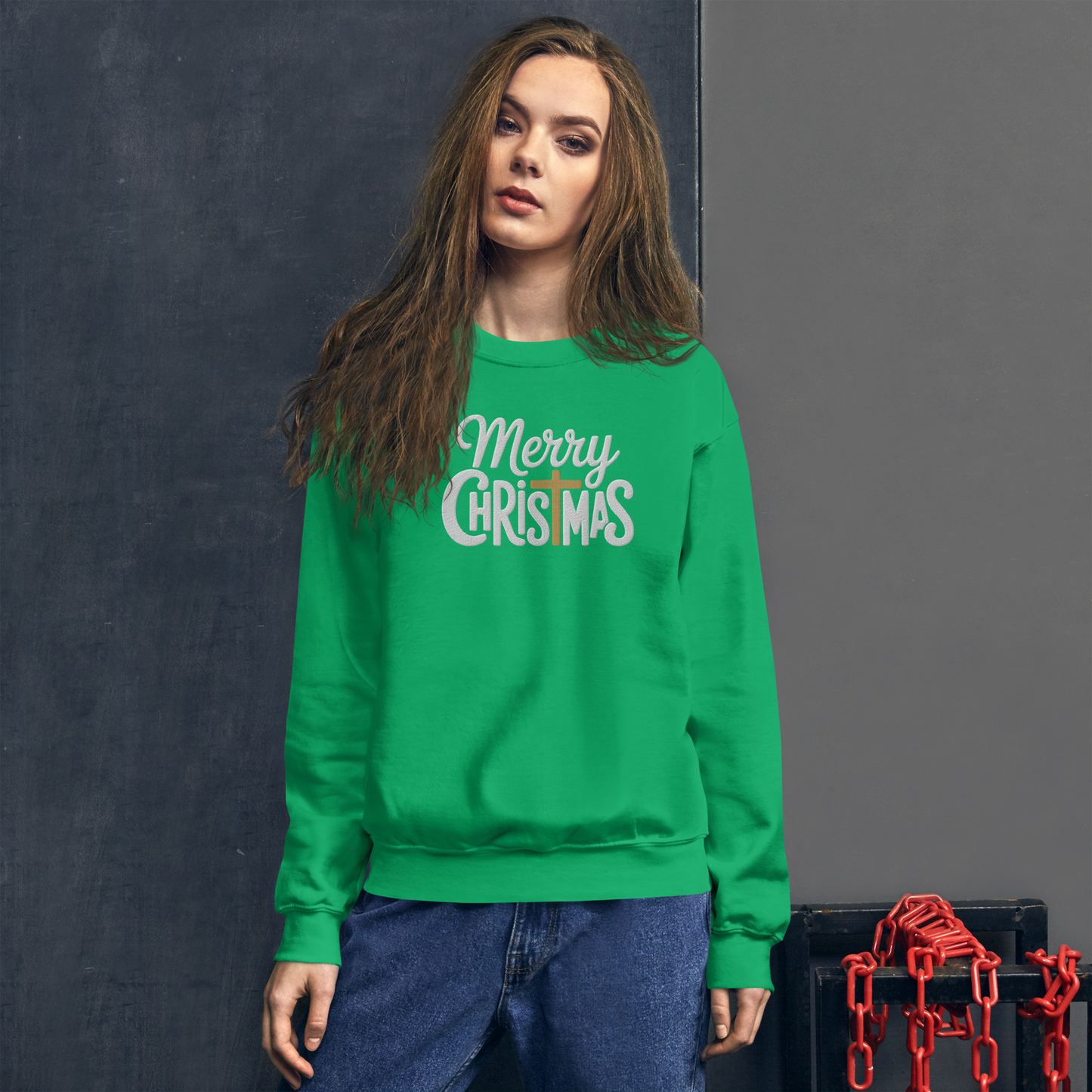 Embroidered Merry Christmas Sweatshirt