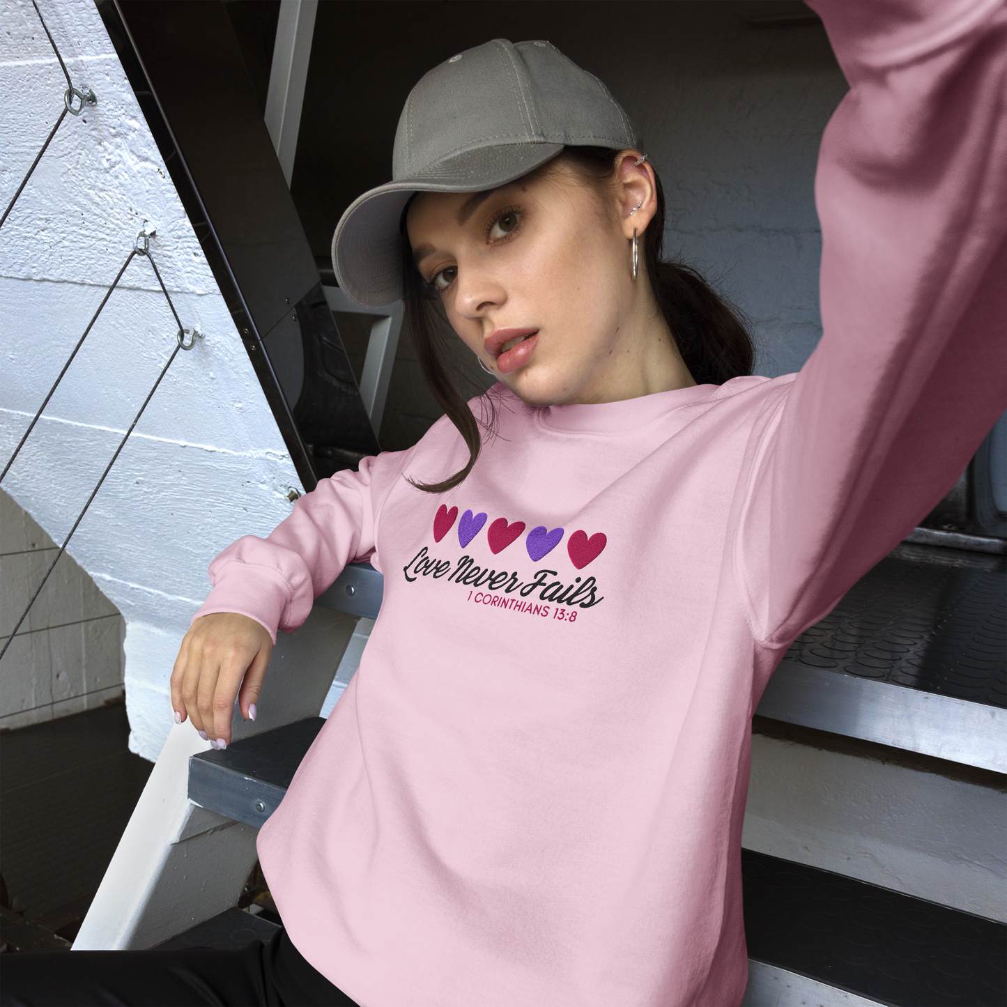Love Never Fails Embroidered Women's Sweatshirt