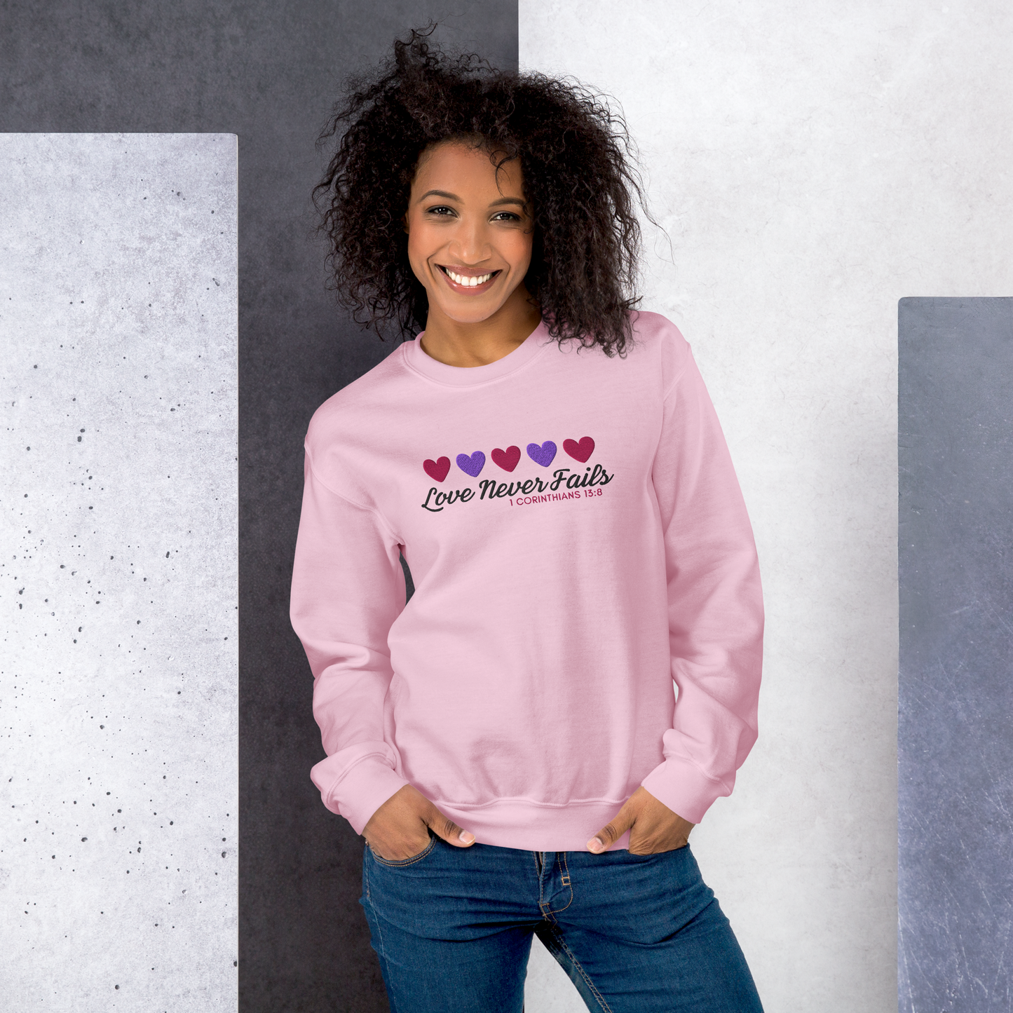 Love Never Fails Embroidered Women's Sweatshirt