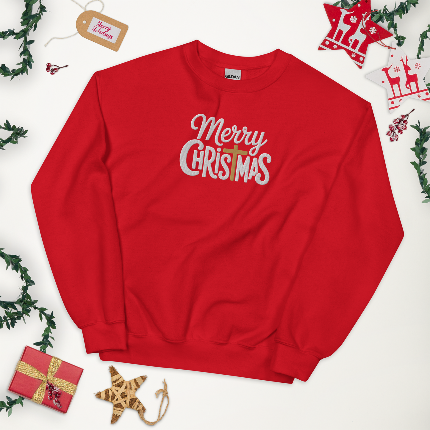 Embroidered Merry Christmas Sweatshirt
