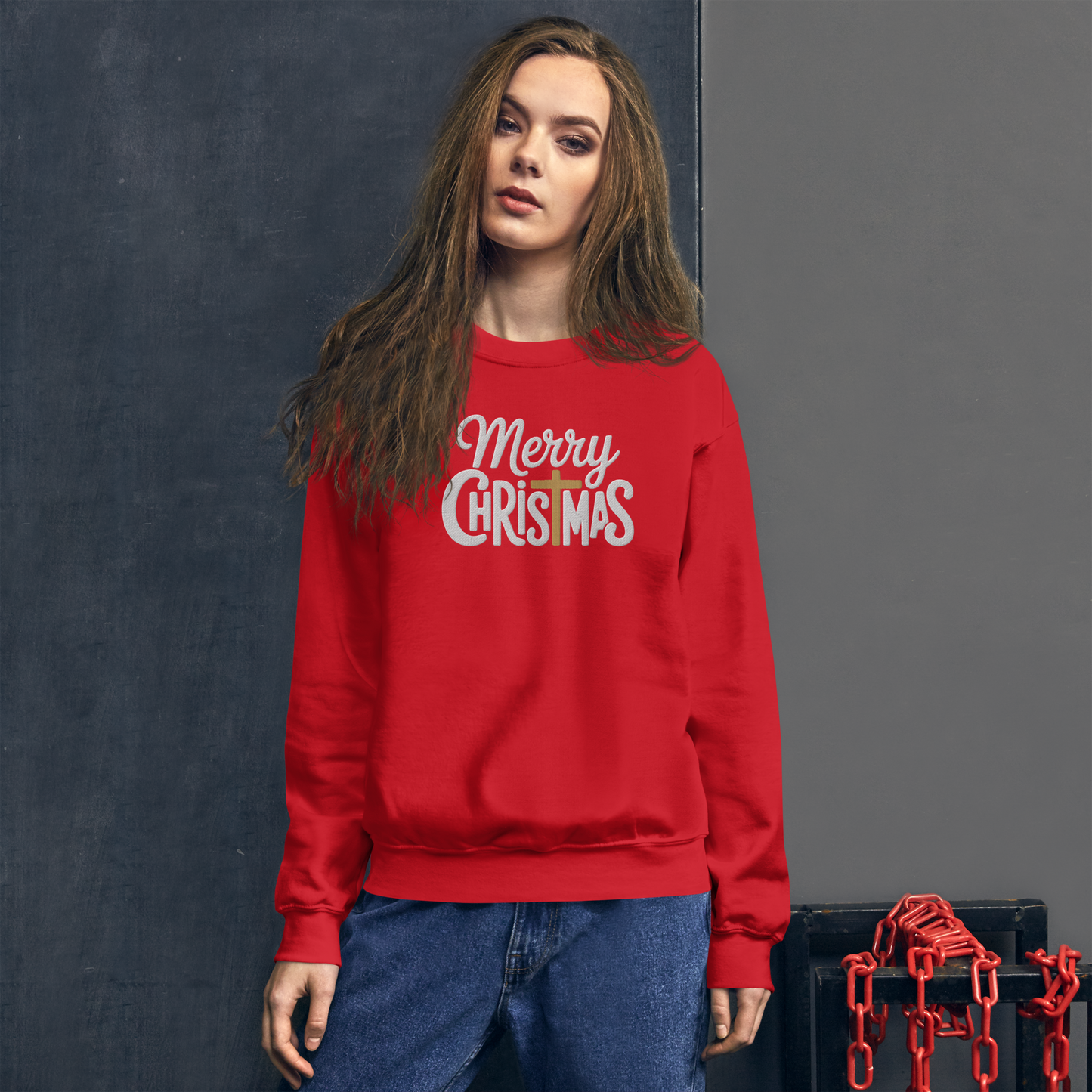 Embroidered Merry Christmas Sweatshirt