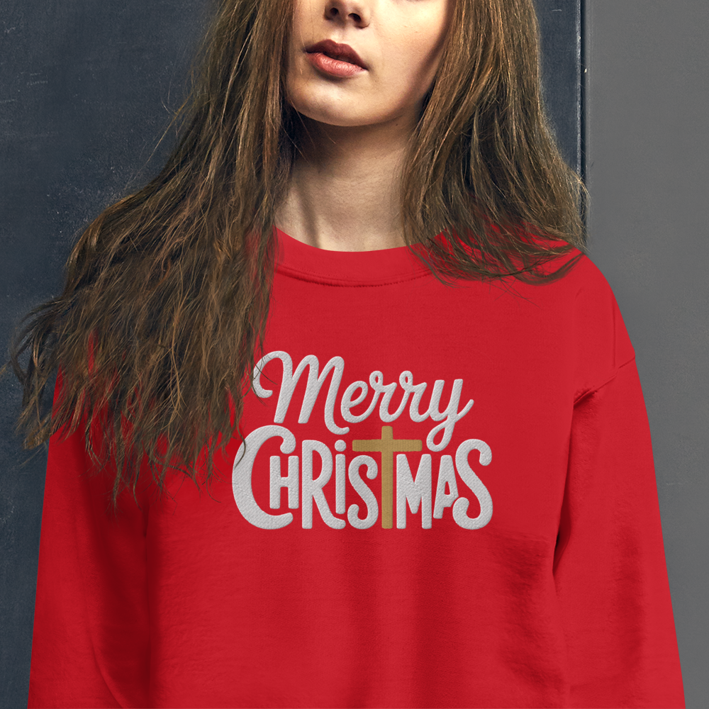 Embroidered Merry Christmas Sweatshirt