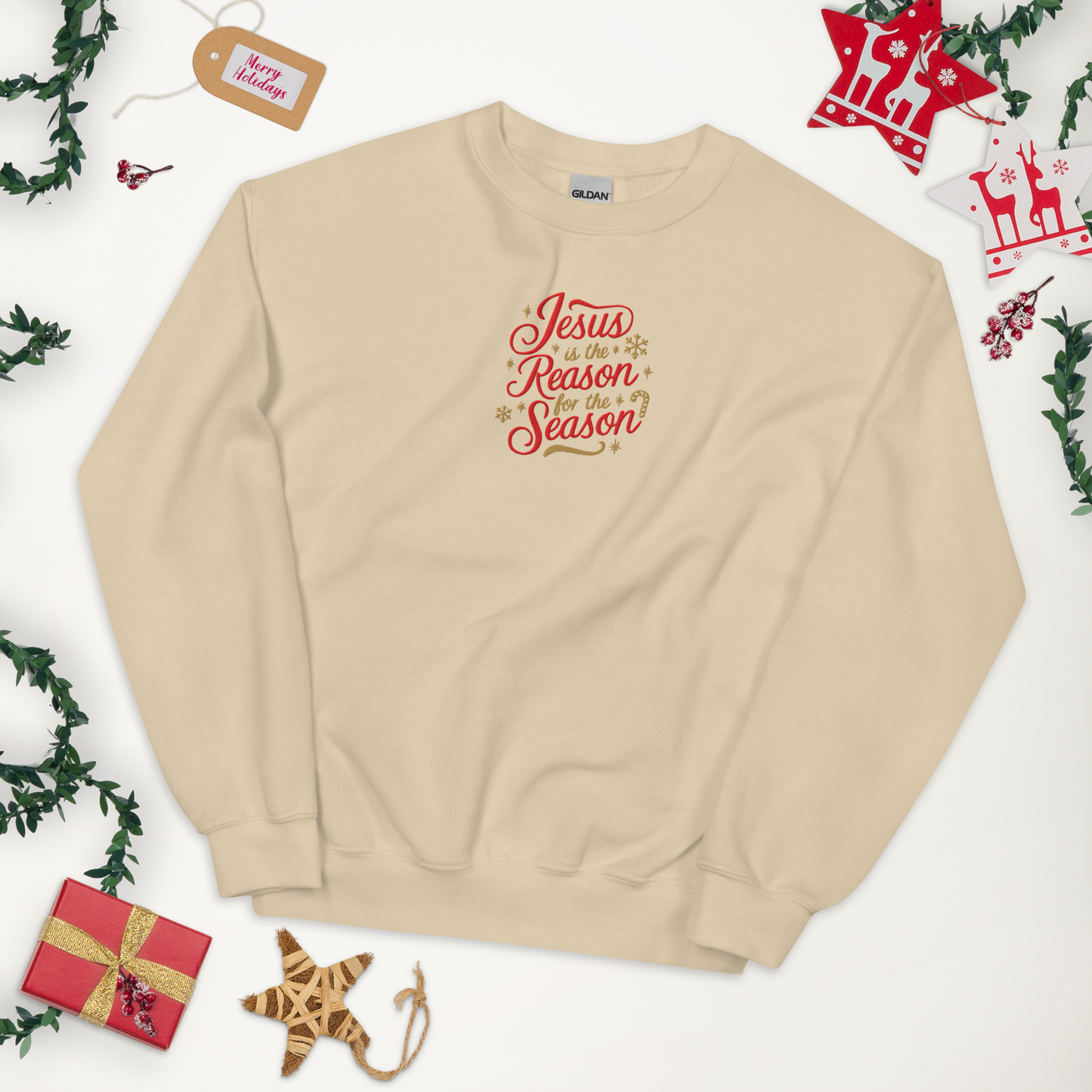 Embroidered Jesus is The Reason for The Season Sweatshirt