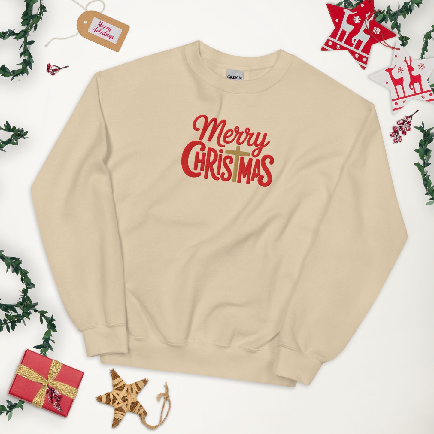 Embroidered Merry Christmas Sweatshirt