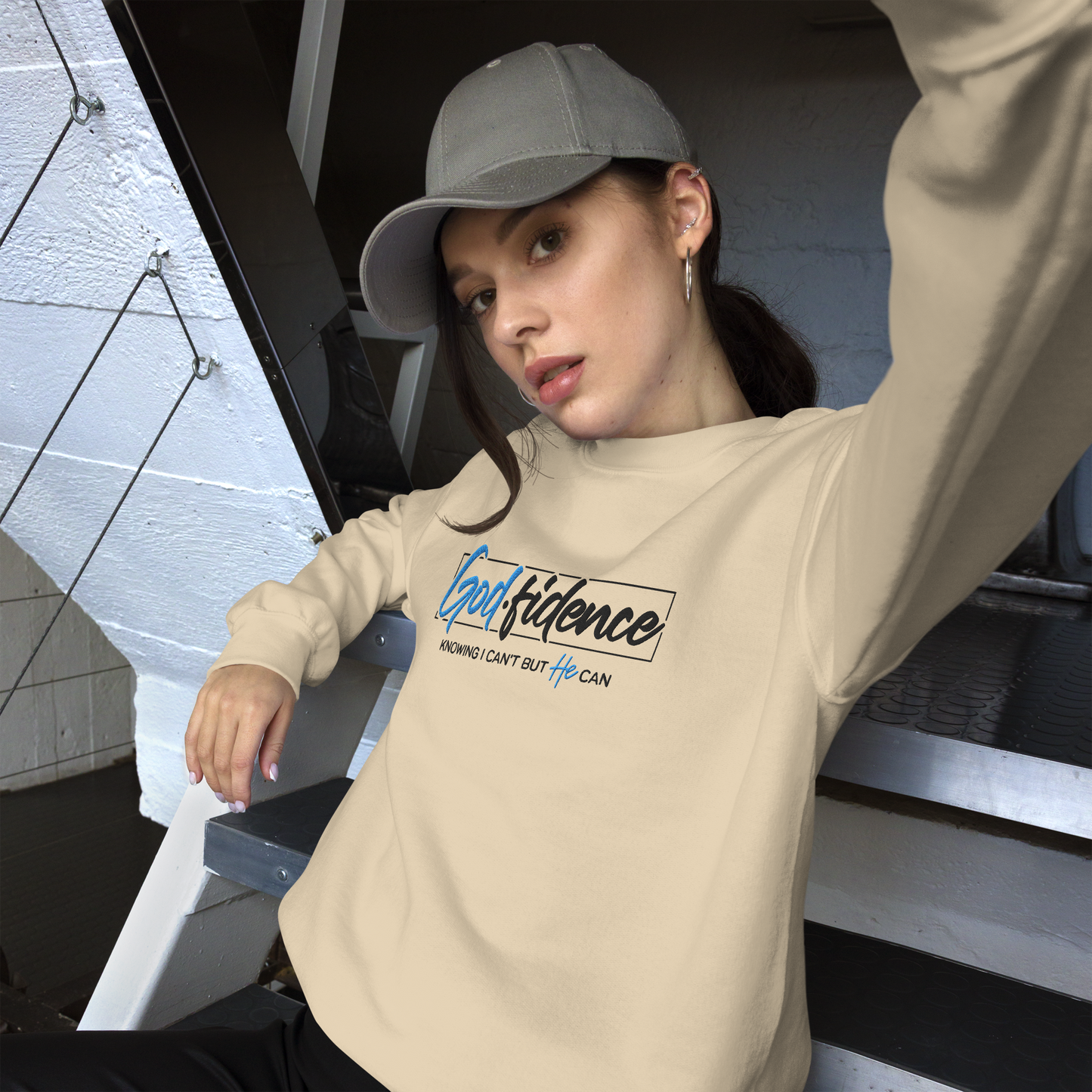 Godfidence Embroidered Sweatshirt – Knowing I Can't, But He Can