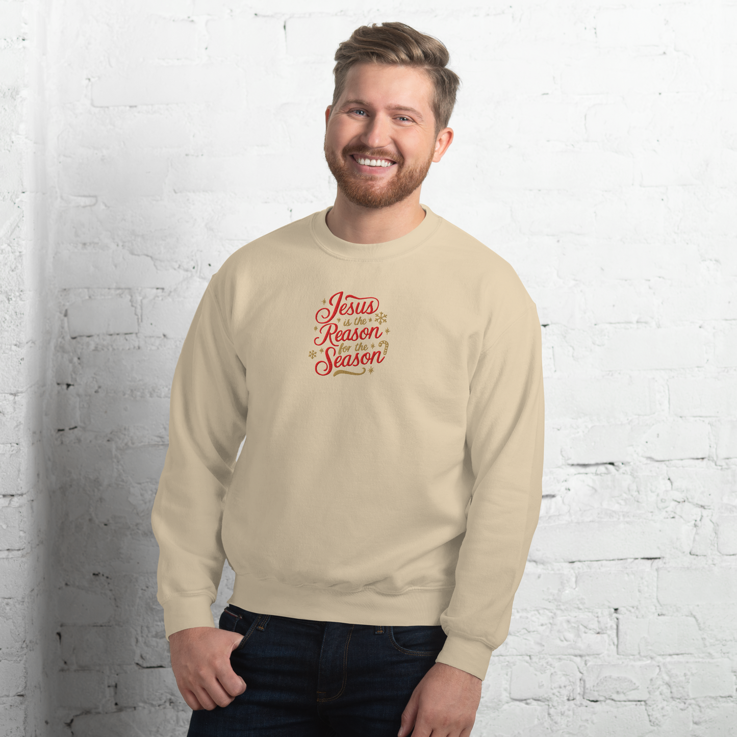 Embroidered Jesus is The Reason for The Season Sweatshirt