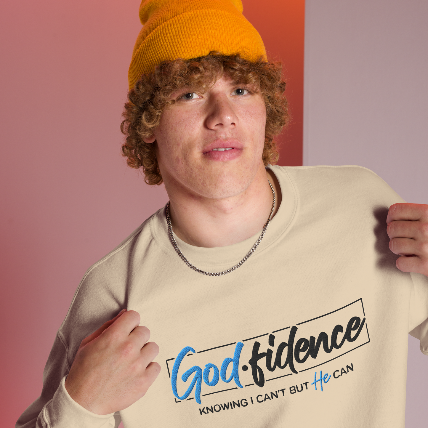 Godfidence Embroidered Sweatshirt – Knowing I Can't, But He Can