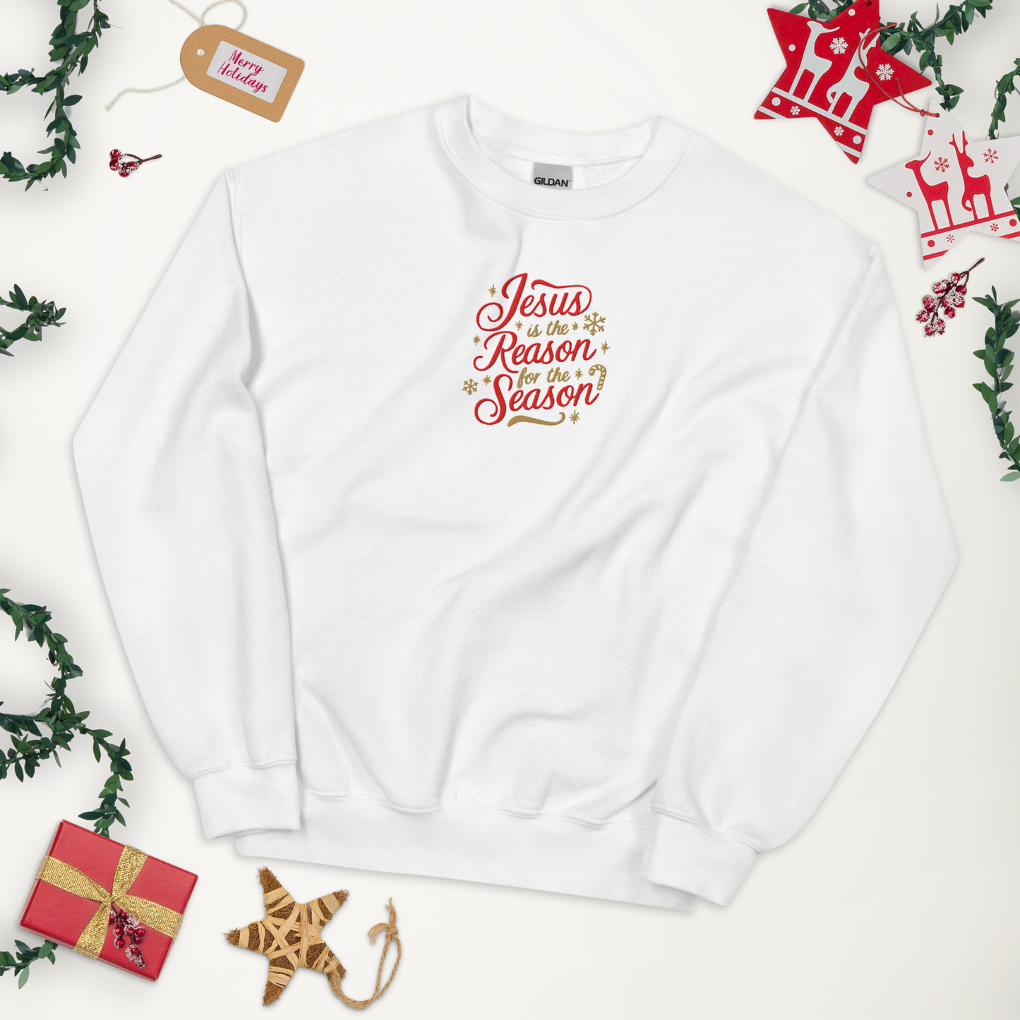 Embroidered Jesus is The Reason for The Season Sweatshirt