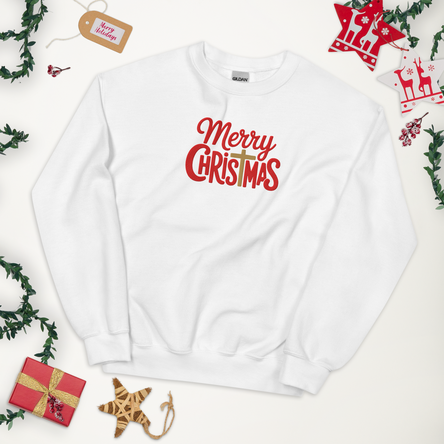 Embroidered Merry Christmas Sweatshirt