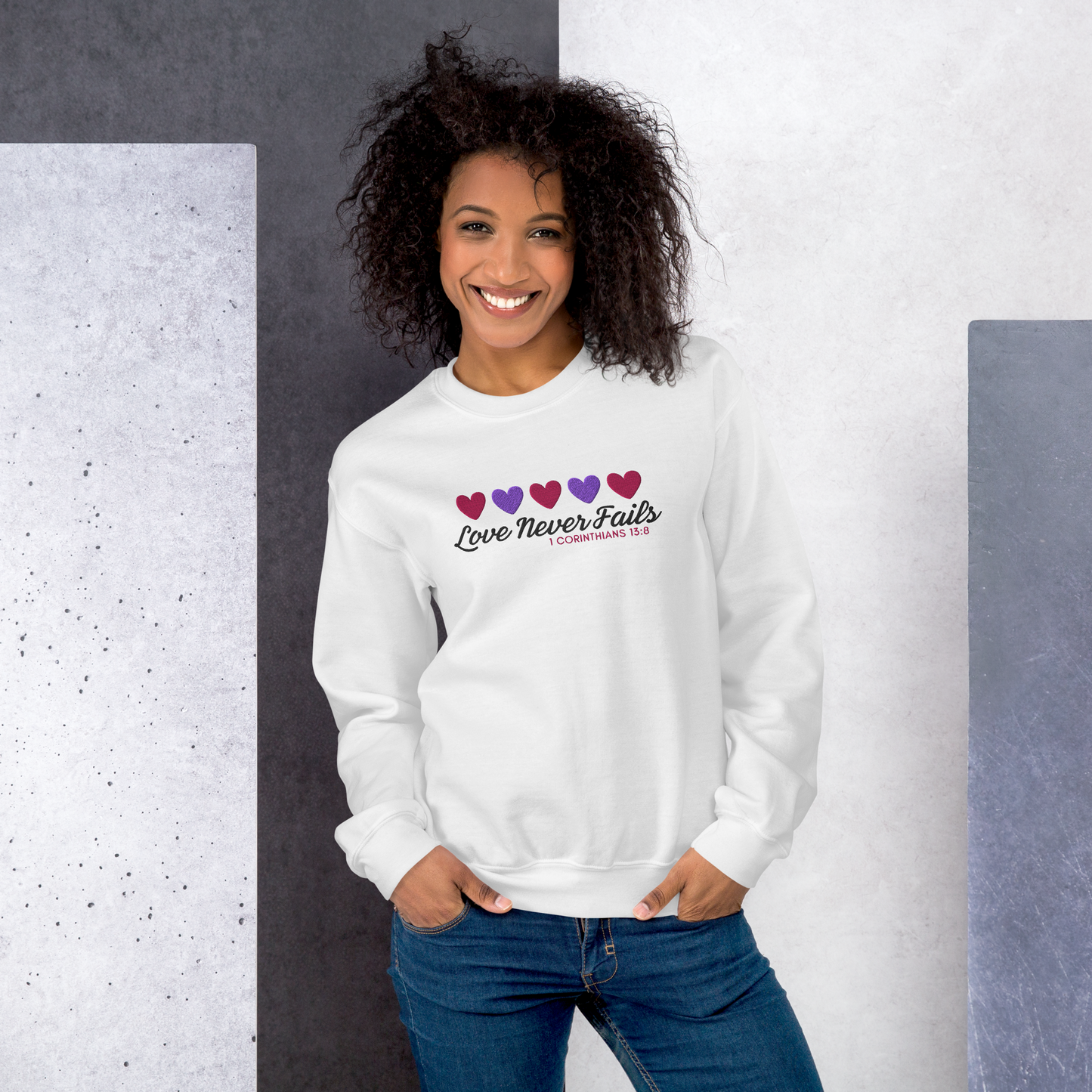 Love Never Fails Embroidered Women's Sweatshirt