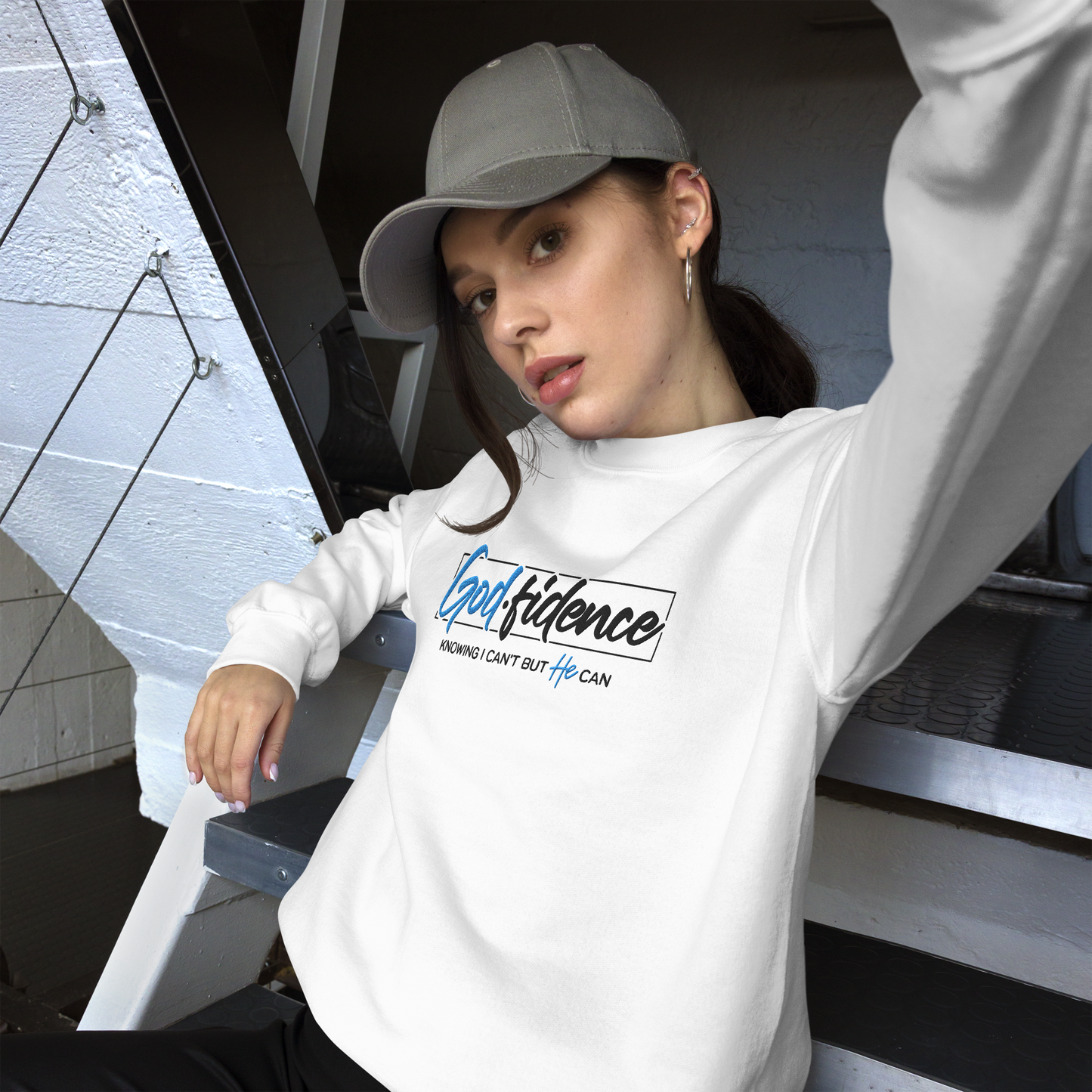 Godfidence Embroidered Sweatshirt – Knowing I Can't, But He Can