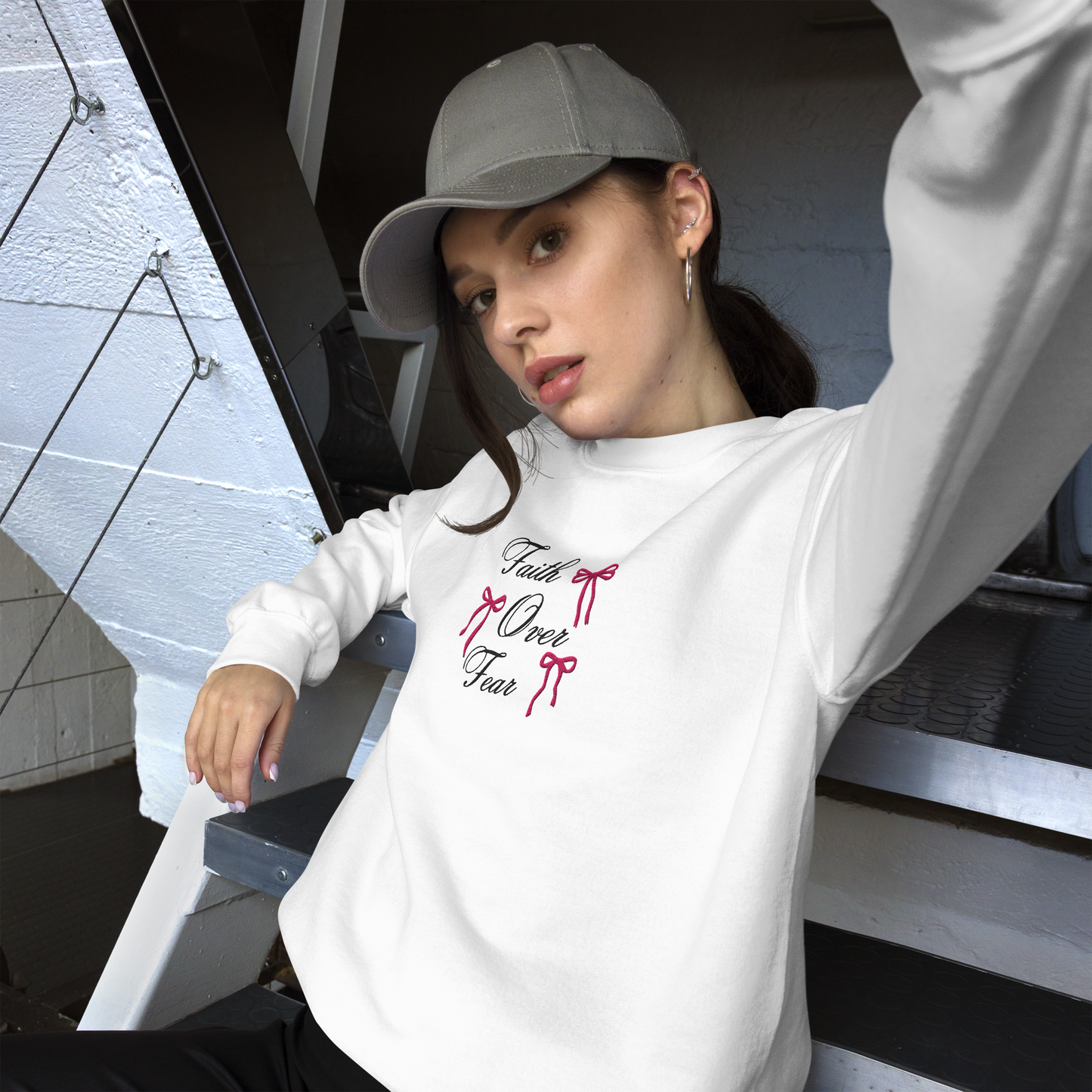 Embroidered Faith Over Fear Sweatshirt