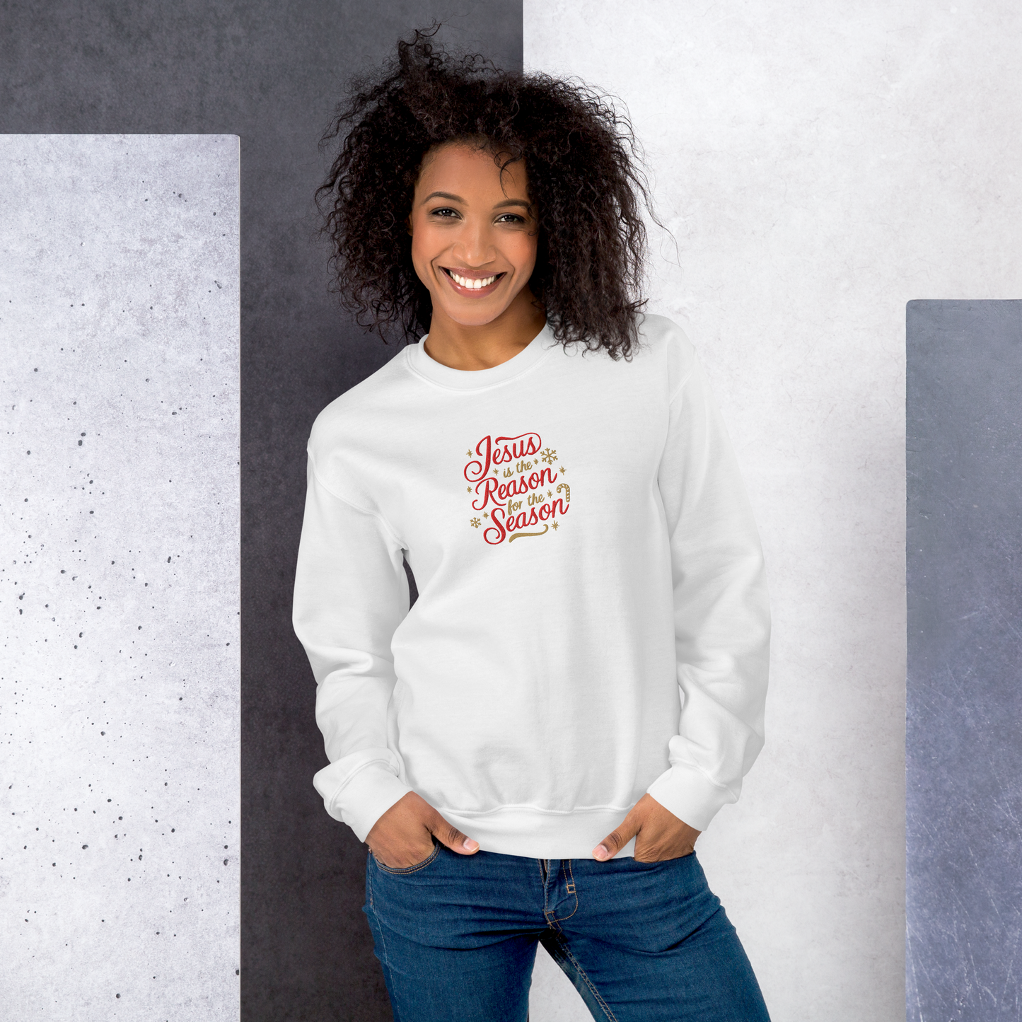 Embroidered Jesus is The Reason for The Season Sweatshirt