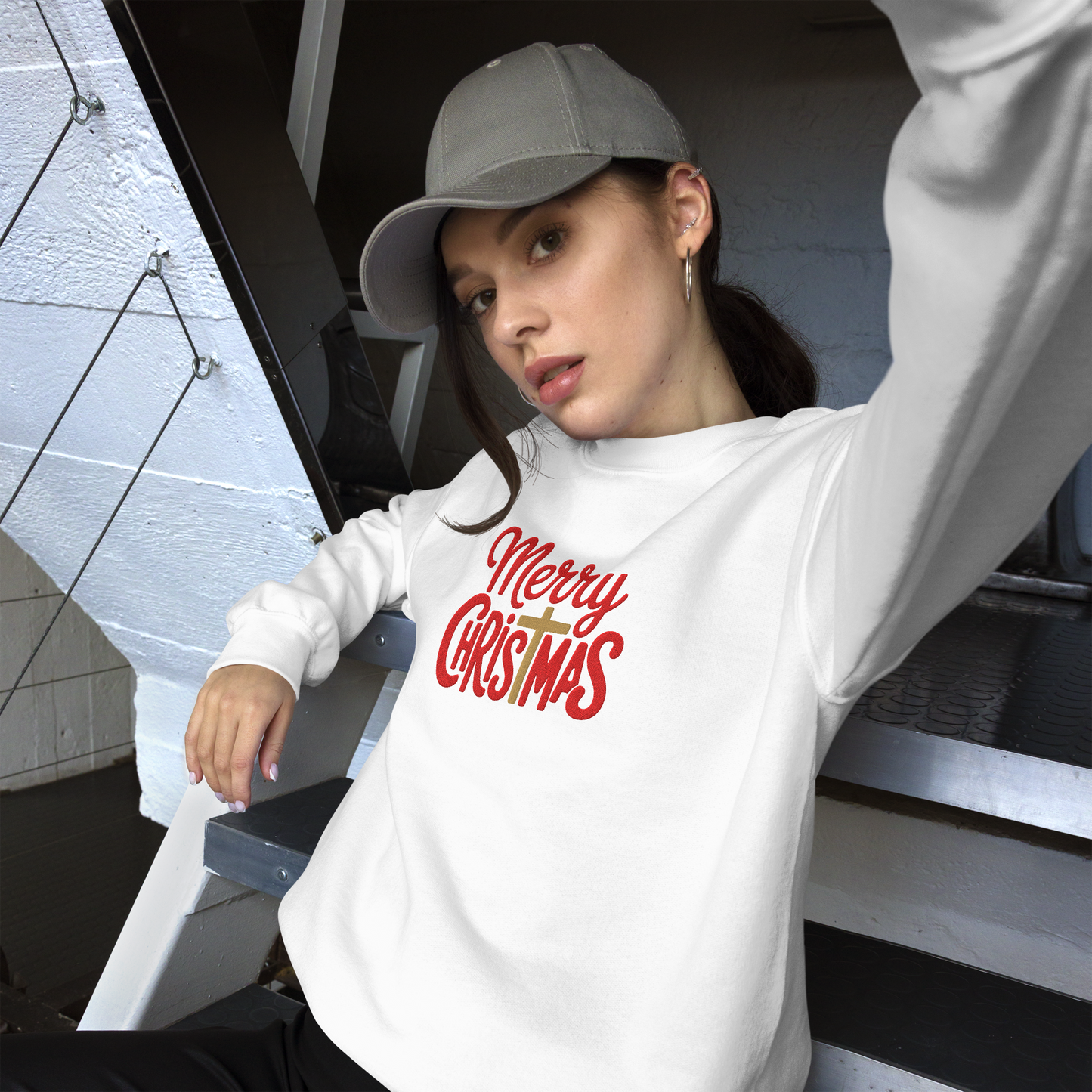 Embroidered Merry Christmas Sweatshirt