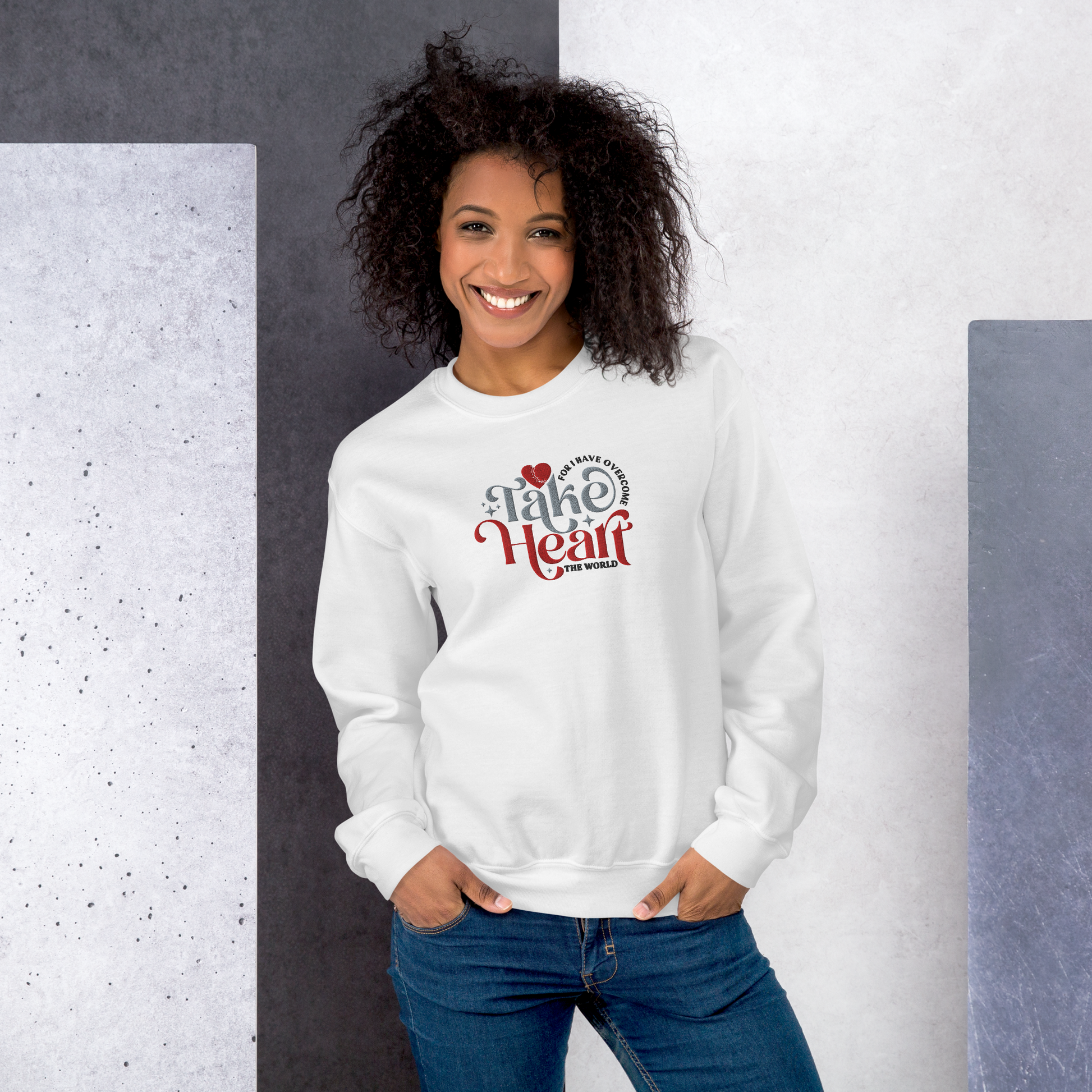 Embroidered Take Heart Sweatshirt – Joyous Expression Embroidered Take Heart Sweatshirt – Joyous Expression