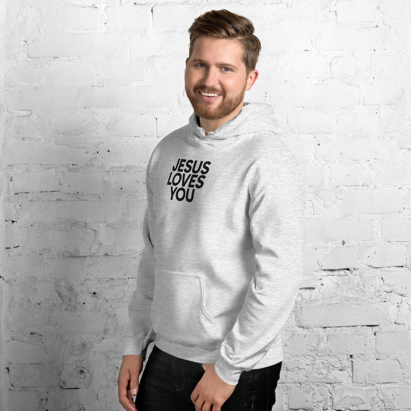 Embroidered Jesus Loves You Hoodie