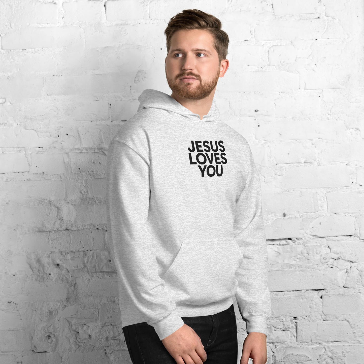 Embroidered Jesus Loves You Hoodie