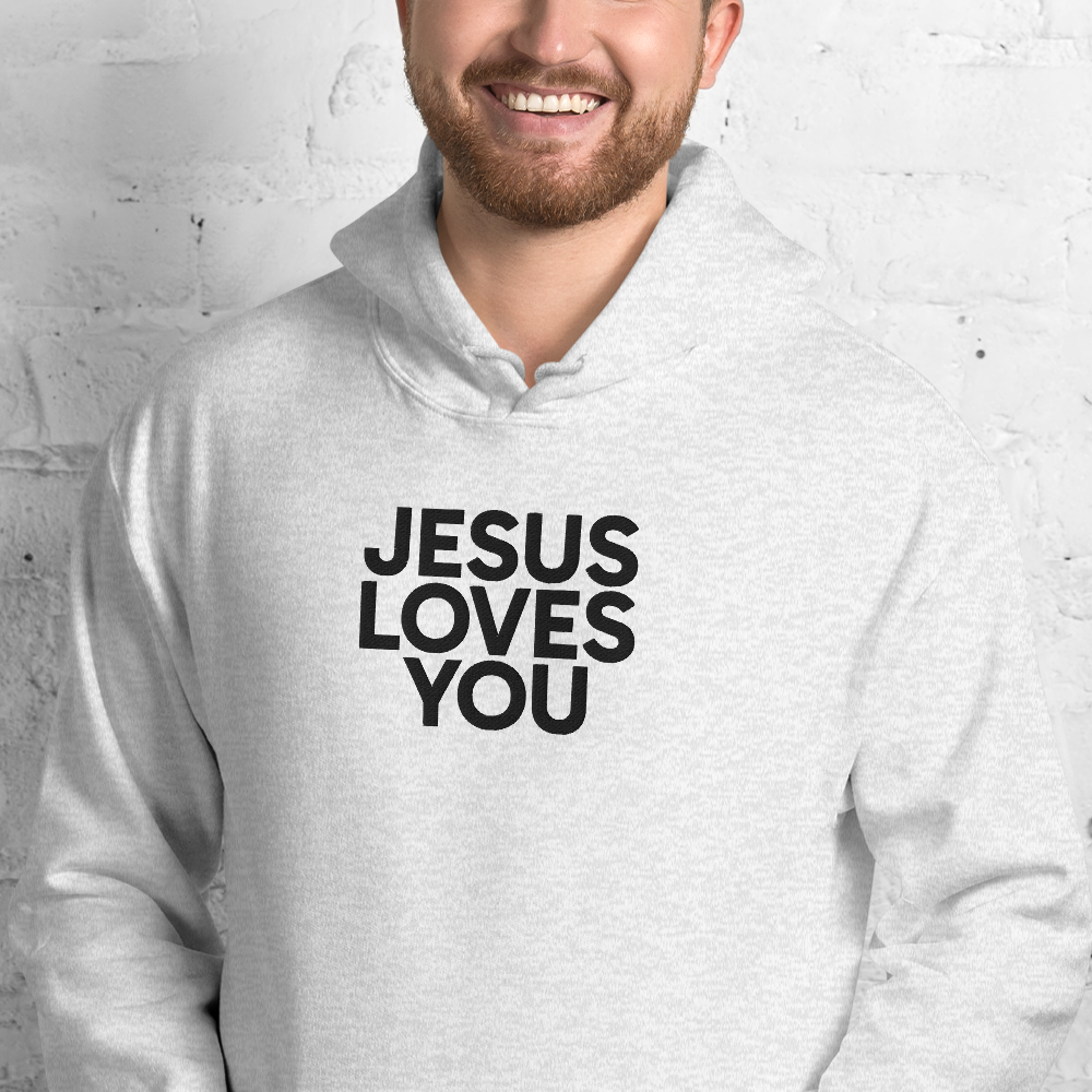 Embroidered Jesus Loves You Hoodie