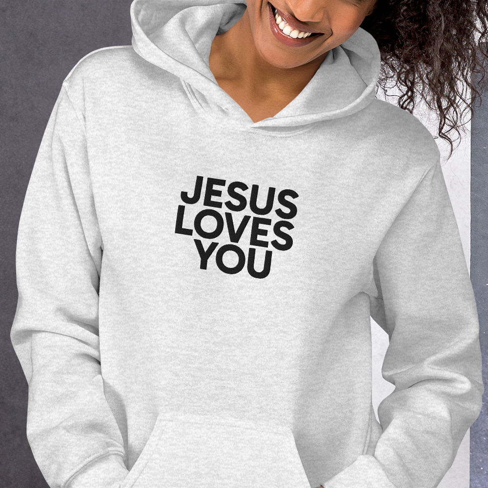 Embroidered Jesus Loves You Hoodie