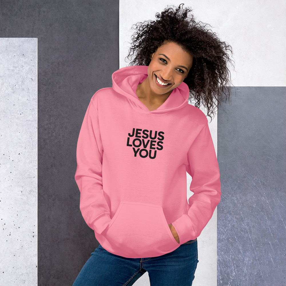 Embroidered Jesus Loves You Hoodie