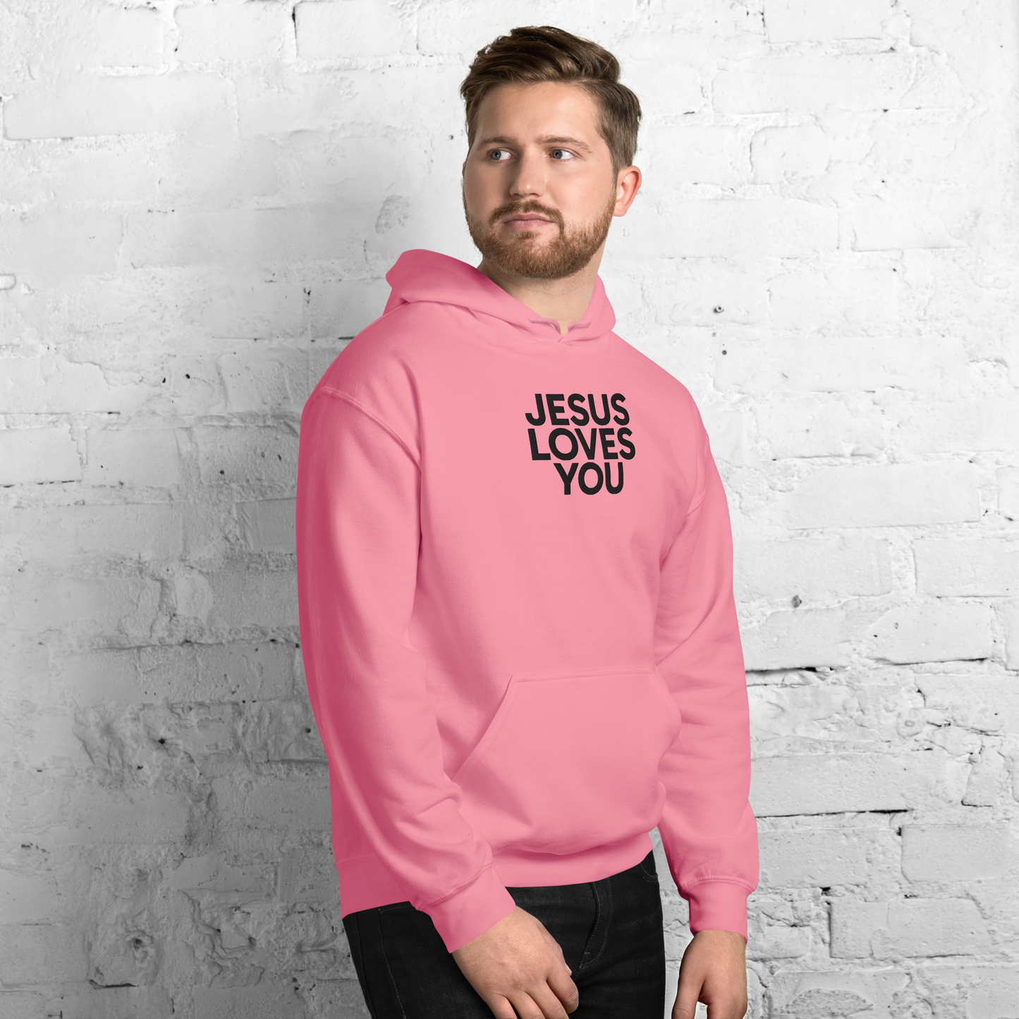 Embroidered Jesus Loves You Hoodie