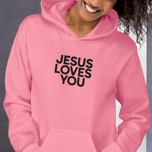 Embroidered Jesus Loves You Hoodie