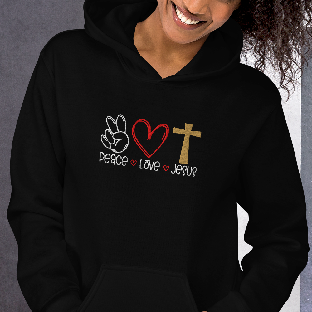 Peace Love Jesus Embroidered Hoodie