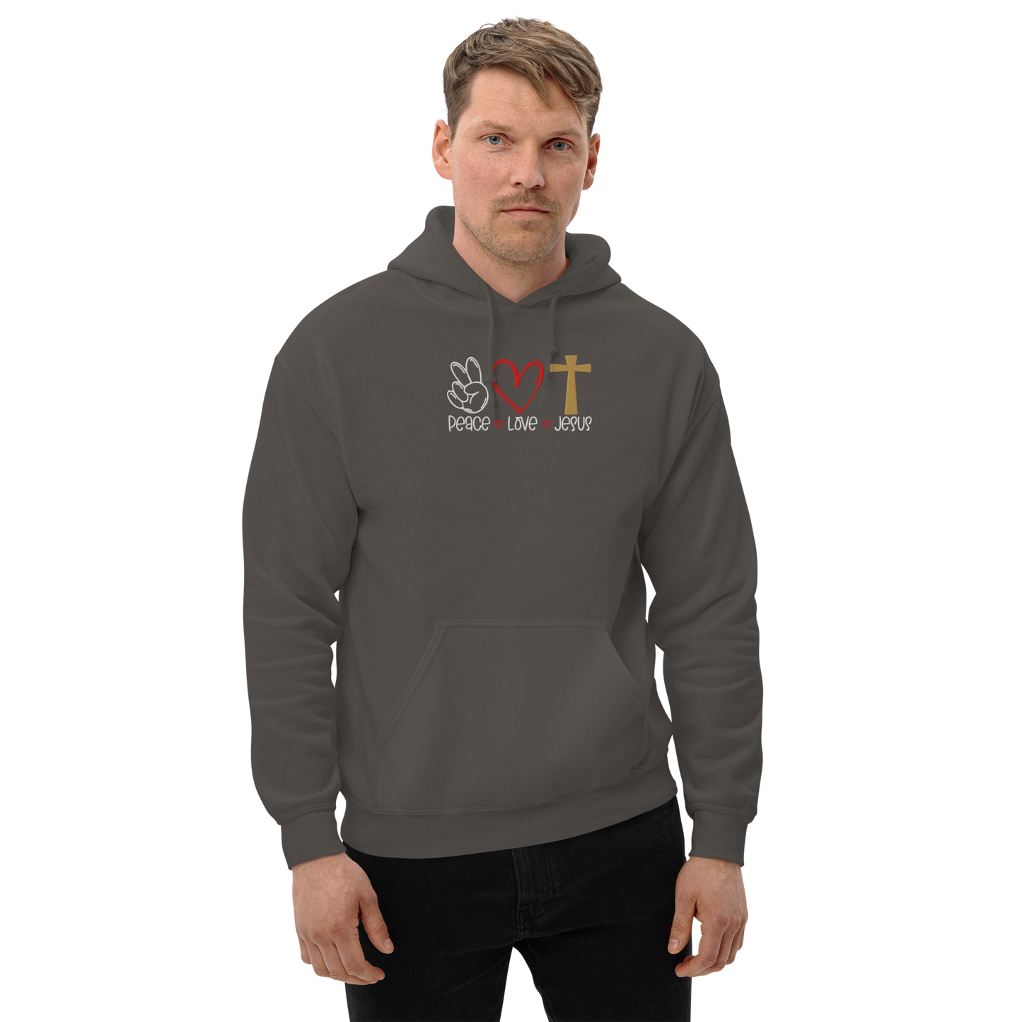 Peace Love Jesus Embroidered Hoodie