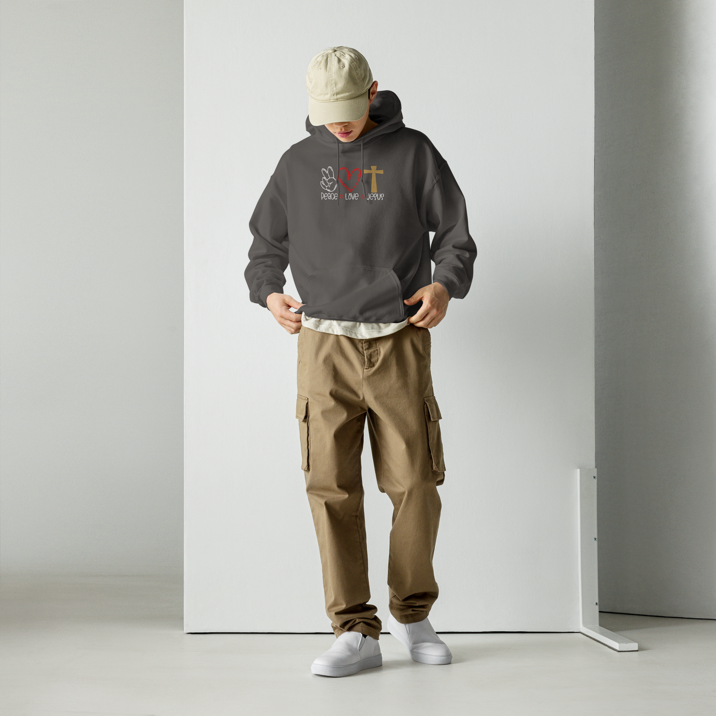 Peace Love Jesus Embroidered Hoodie