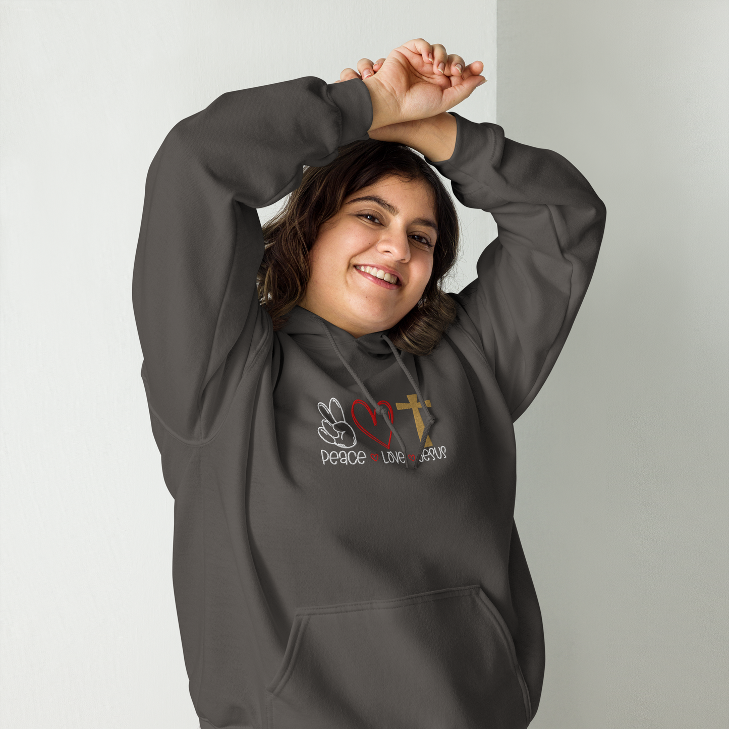 Peace Love Jesus Embroidered Hoodie