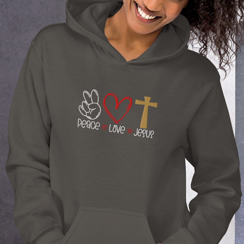 Peace Love Jesus Embroidered Hoodie