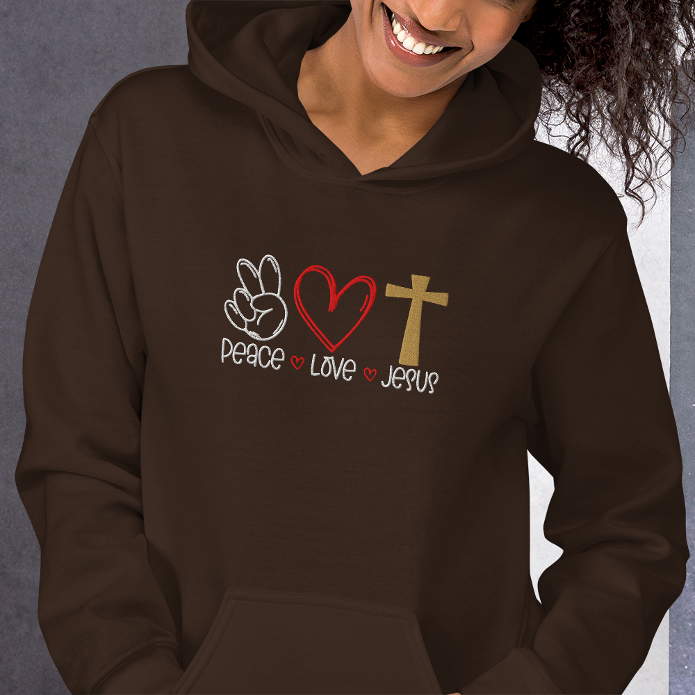 Peace Love Jesus Embroidered Hoodie