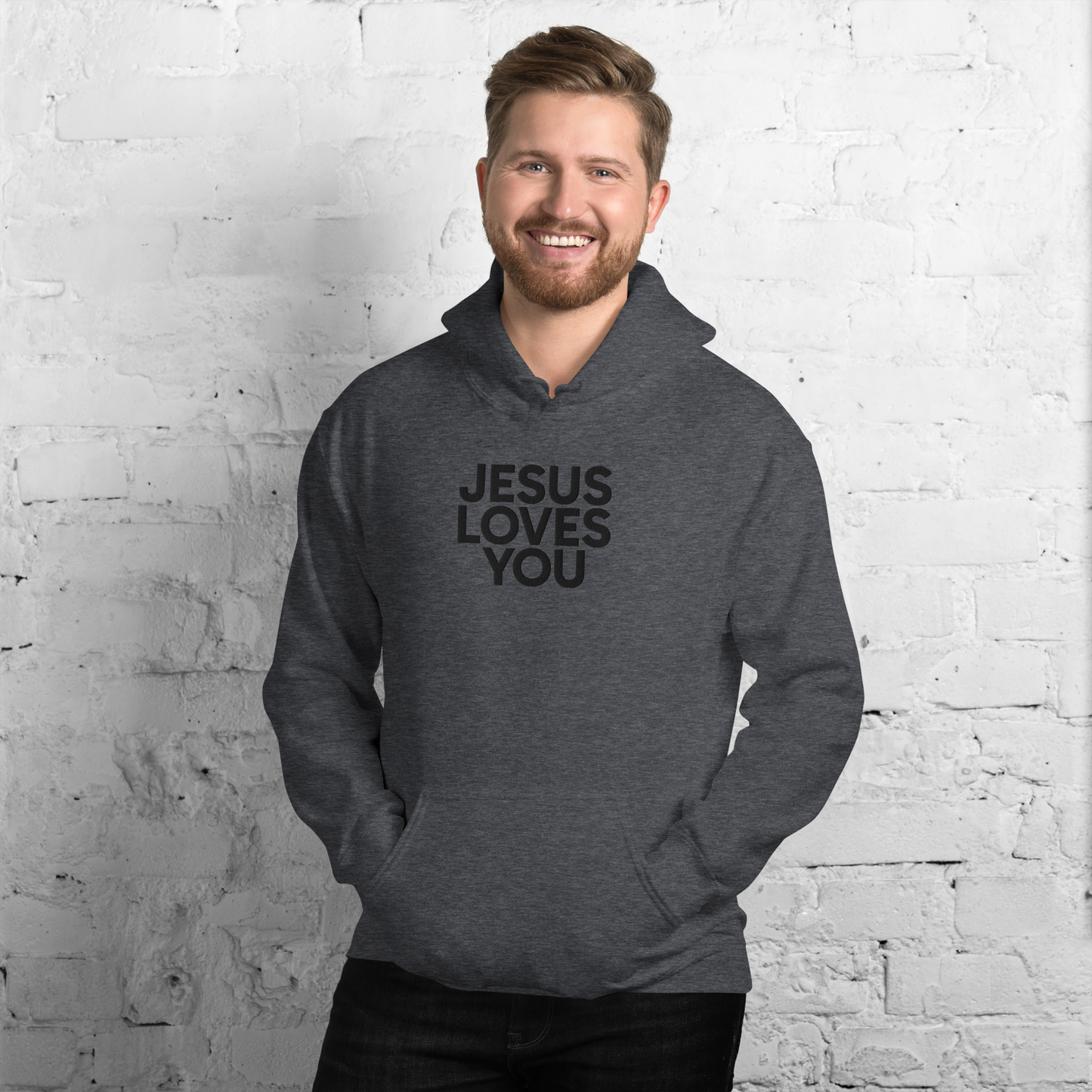 Embroidered Jesus Loves You Hoodie