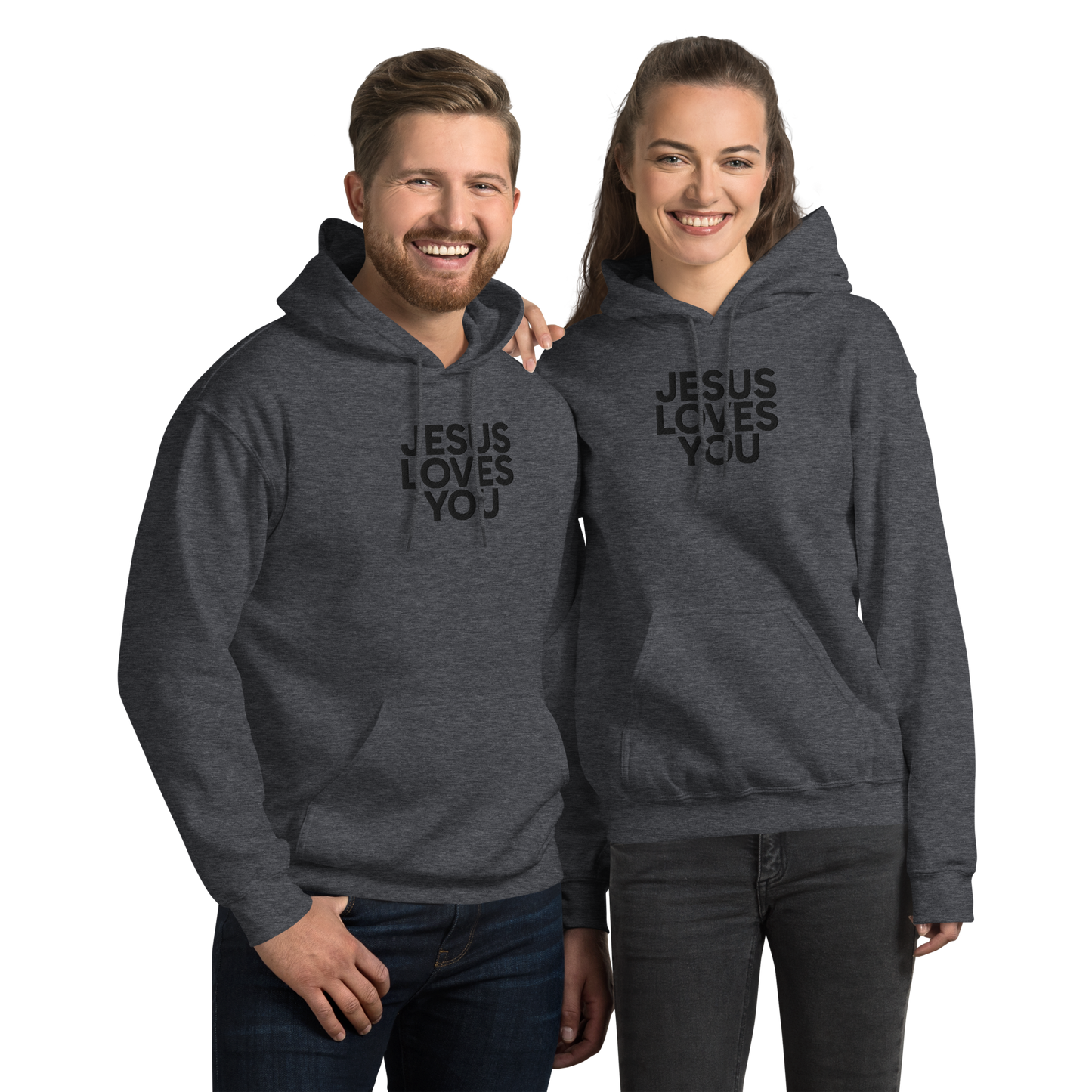 Embroidered Jesus Loves You Hoodie
