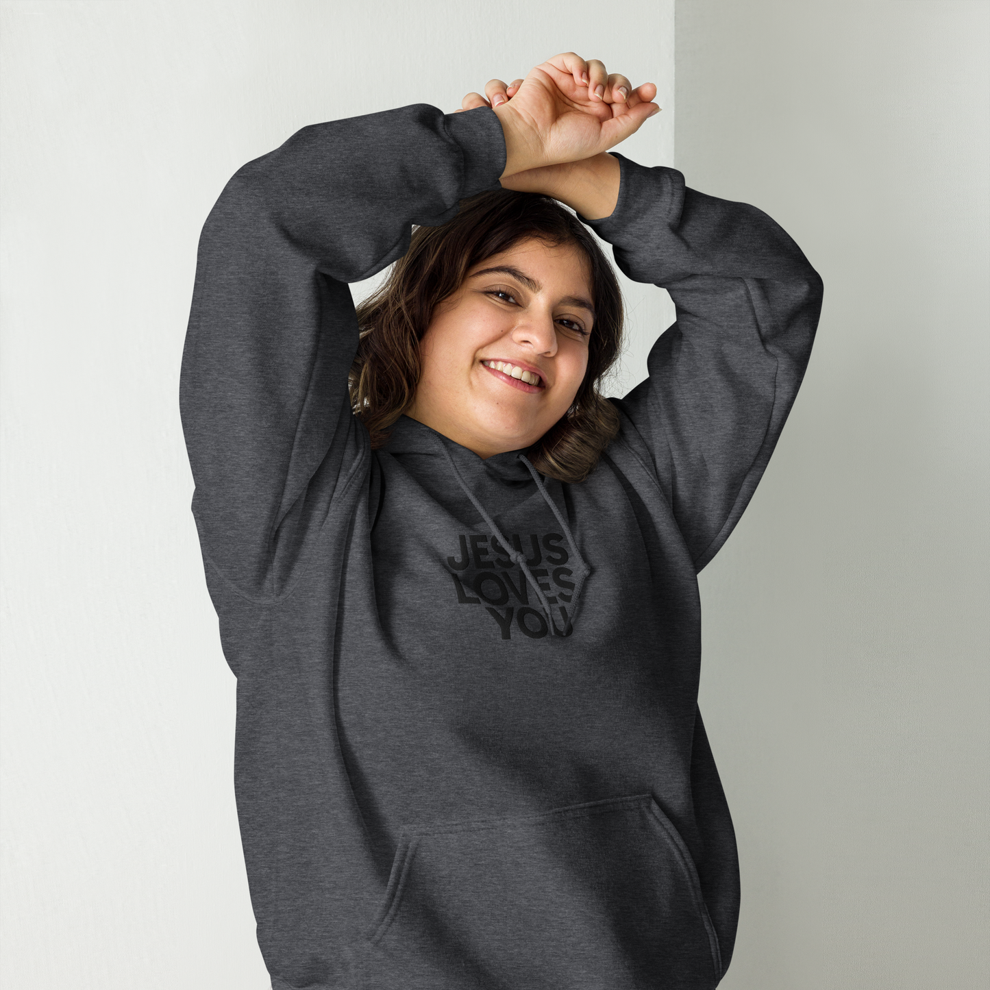 Embroidered Jesus Loves You Hoodie