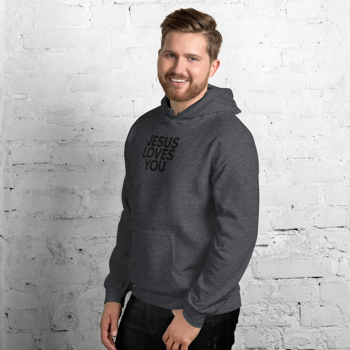 Embroidered Jesus Loves You Hoodie
