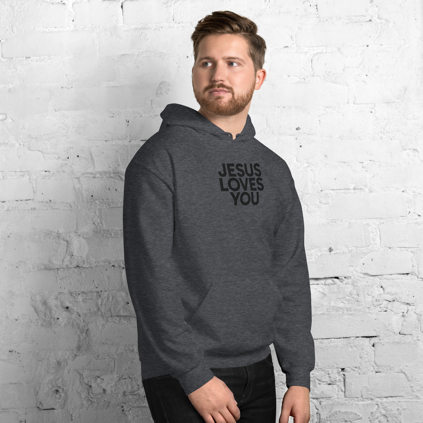 Embroidered Jesus Loves You Hoodie